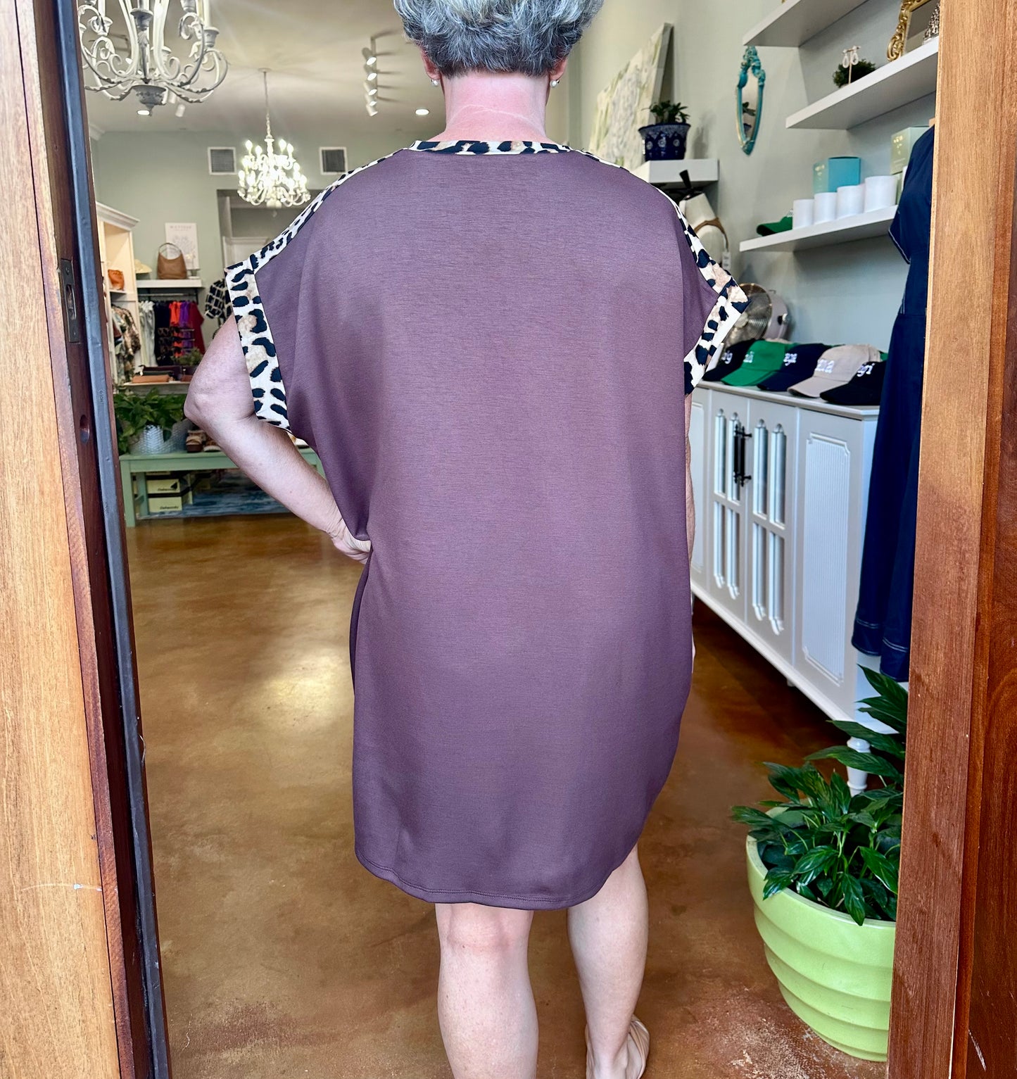 Leopard Trim Athleisure T-Shirt Dress
