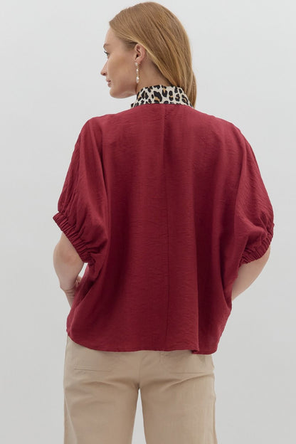 Leopard Accent Dolman Sleeve Top