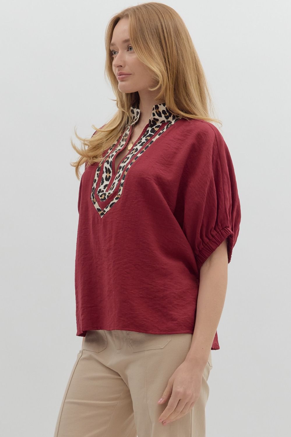 Leopard Accent Dolman Sleeve Top