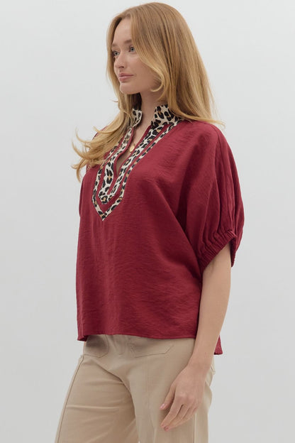 Leopard Accent Dolman Sleeve Top