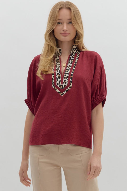 Leopard Accent Dolman Sleeve Top