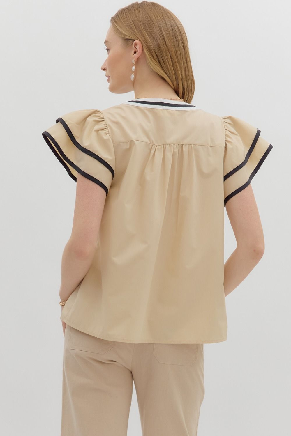 Taupe Flutter Sleeve Top