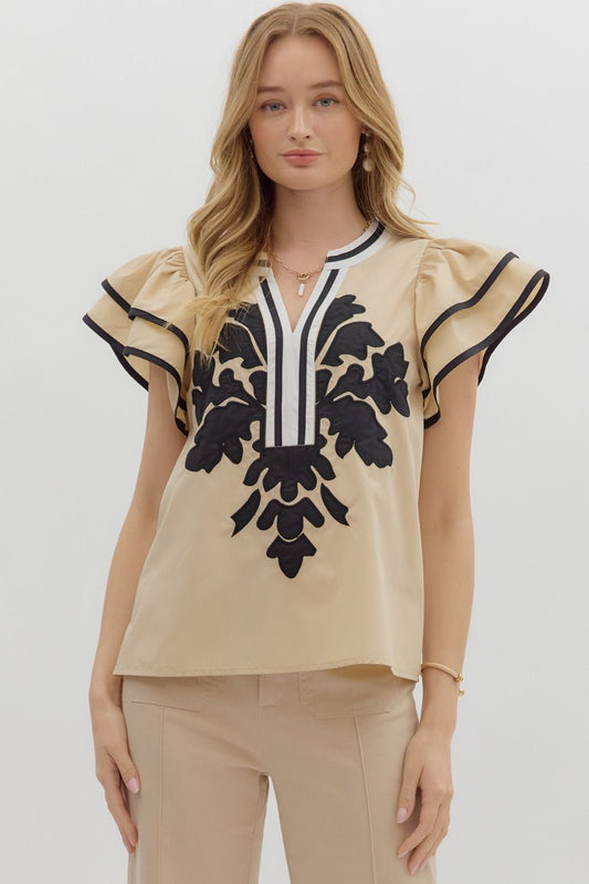Taupe Flutter Sleeve Top