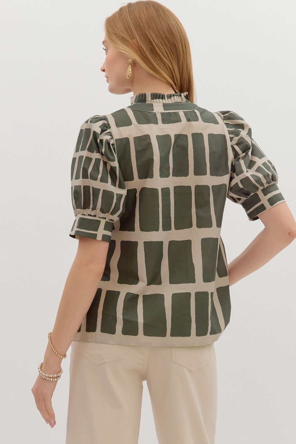 Band Cuff Abstract Print Pullover
