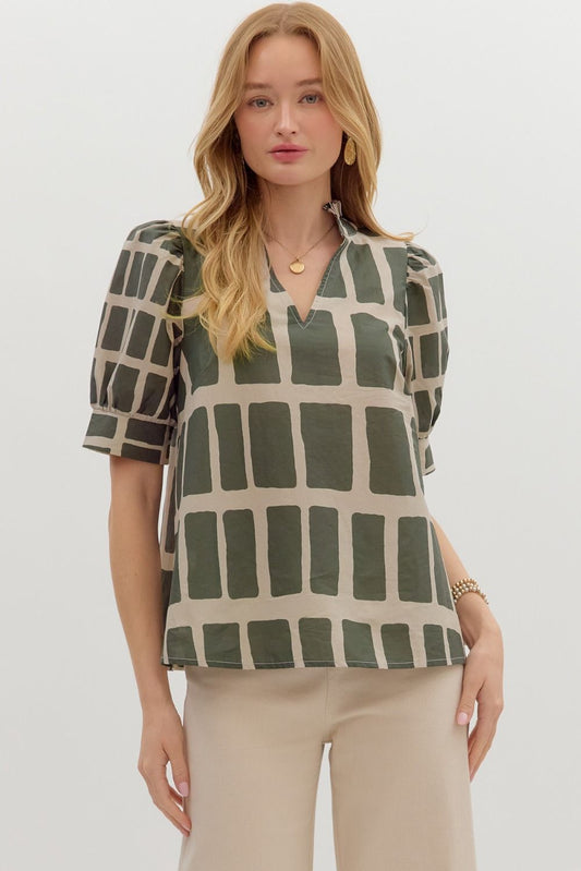 Band Cuff Abstract Print Pullover