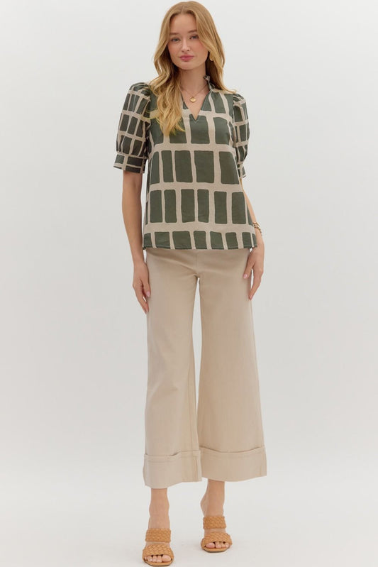 Band Cuff Abstract Print Pullover