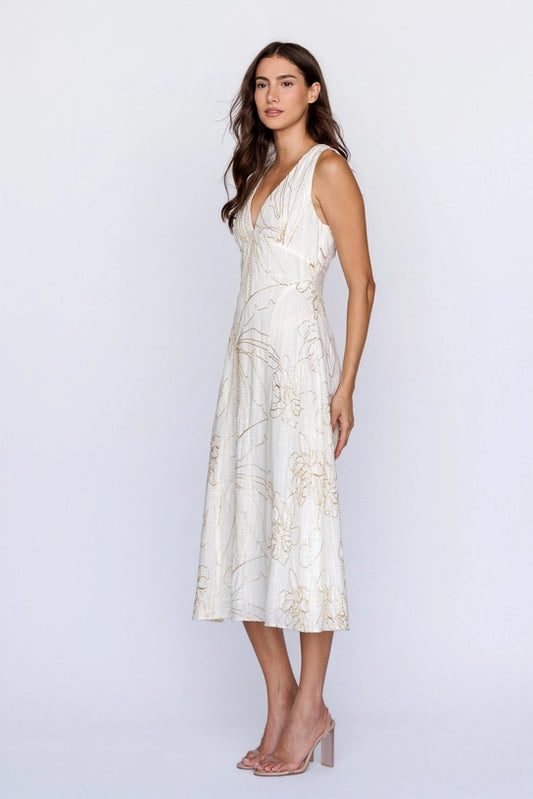 Floral Embroidred Aline Midi Dress
