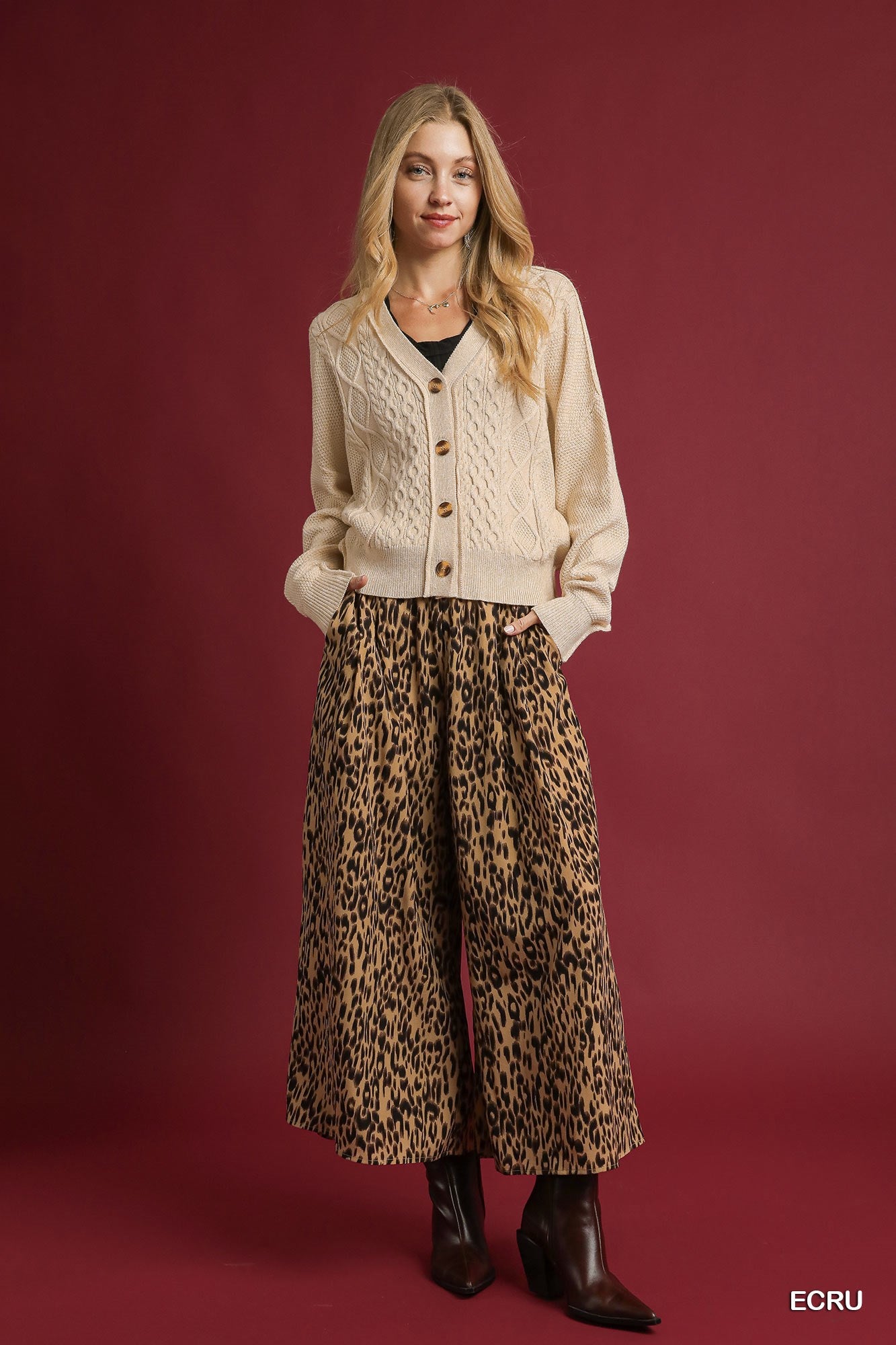 Chunky Cable Knit Button-Front Cardigan