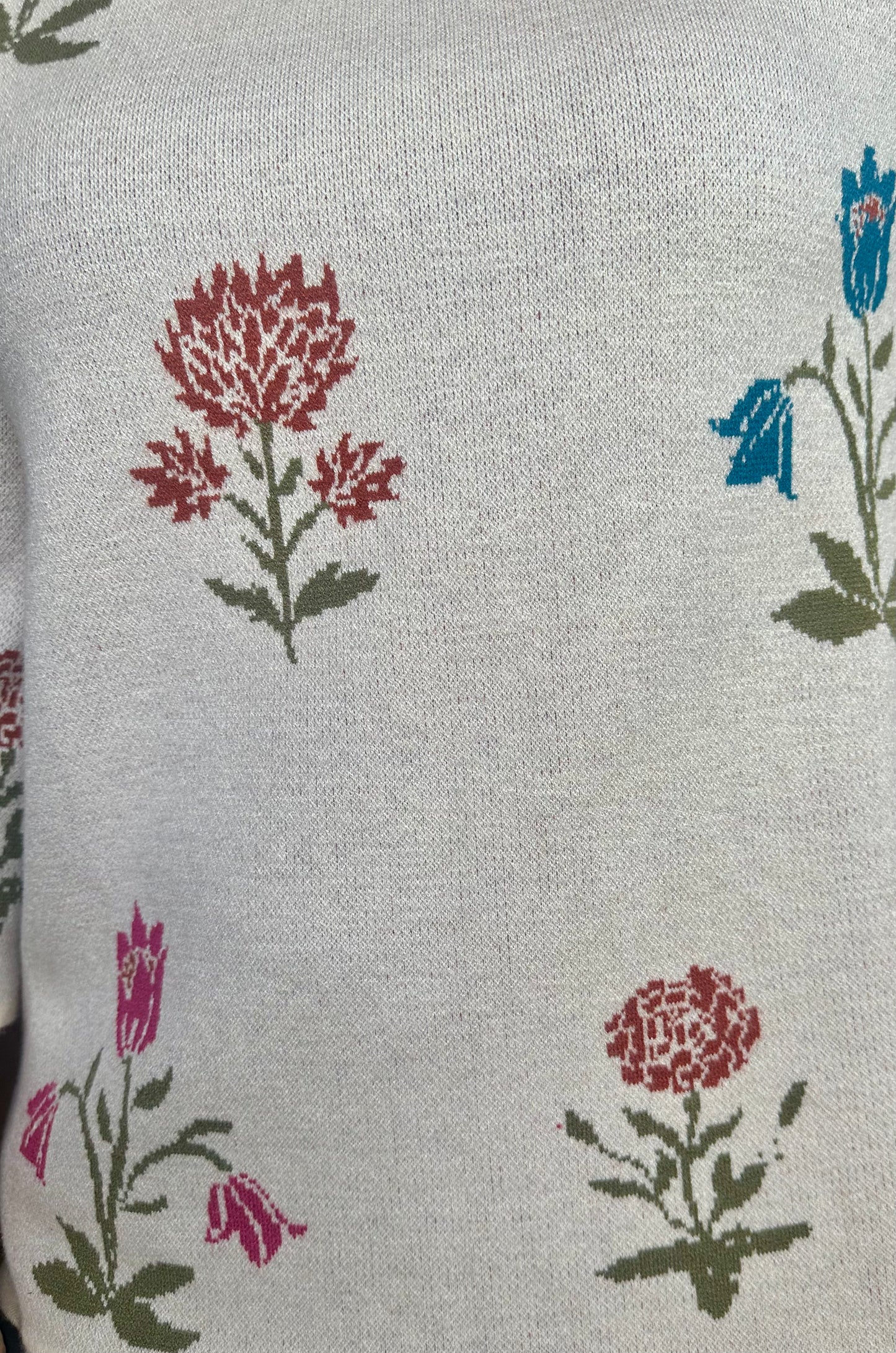 Floral Knit Sweater Top with Wide Sleeves