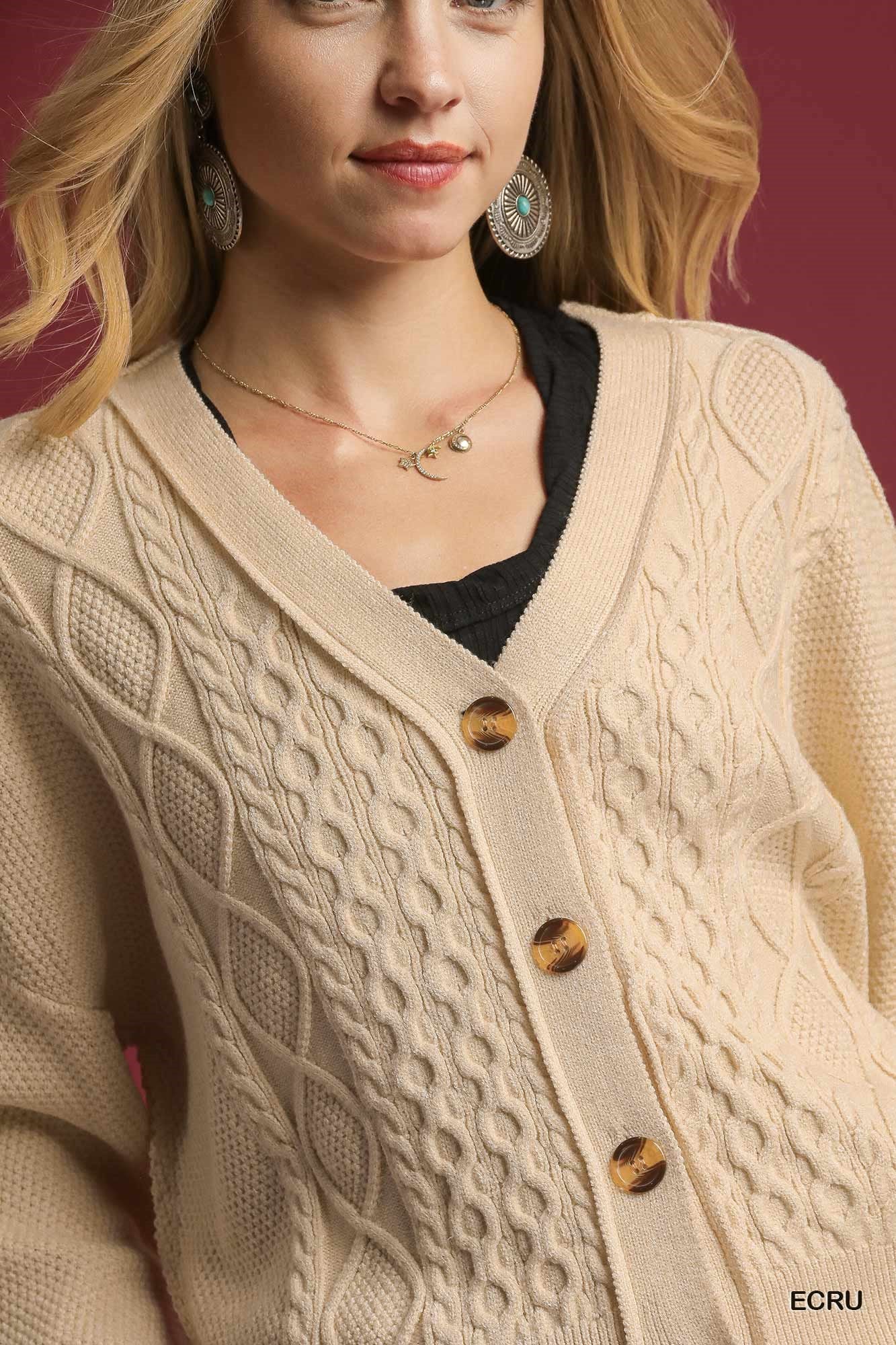 Chunky Cable Knit Button-Front Cardigan