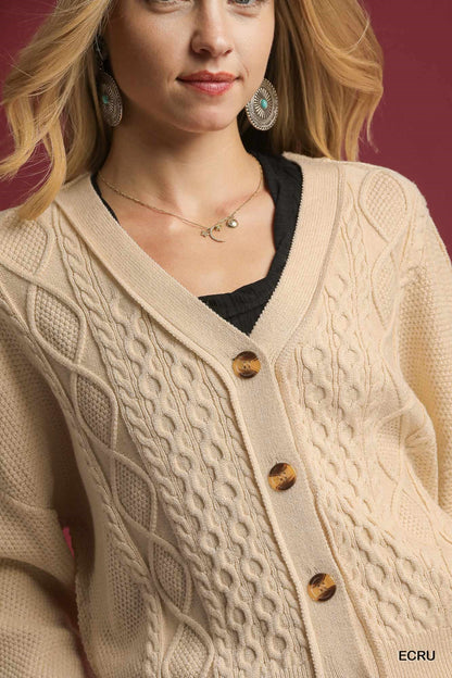 Chunky Cable Knit Button-Front Cardigan