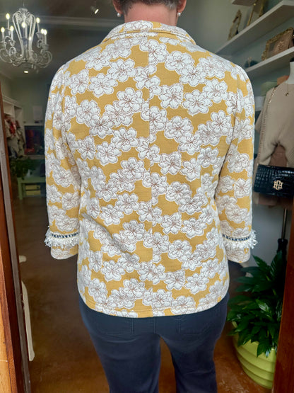 Tweed Trim Floral Knit Top